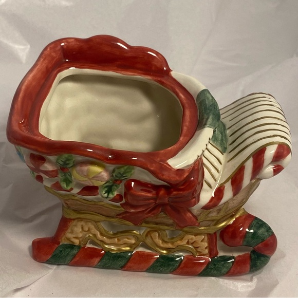 90s Fitz And Floyd Christmas Sleigh Figurine candy sugar bowl 1995 vintage used - Picture 8 of 16